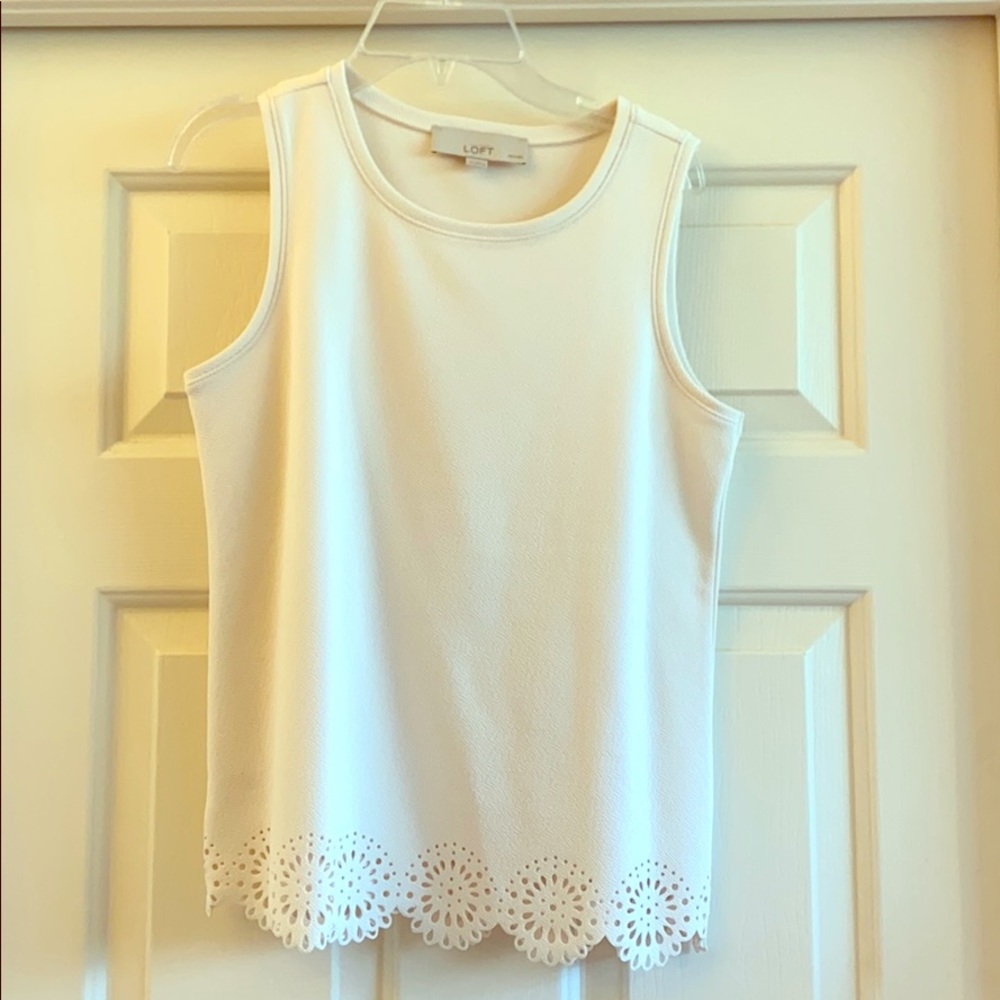 Loft cream lace edge sleeveless top, SP, NWOT